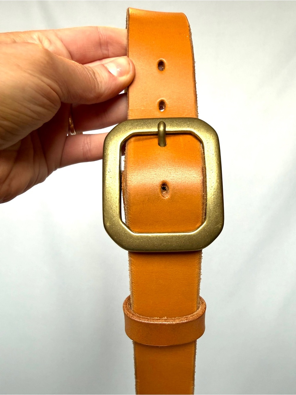 Handmade Signed Leather Belt Cognac Brass Buckle Artisan Western